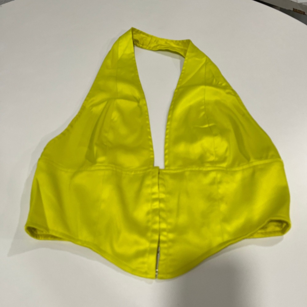 Meshki Halter‎ Top Size L Yellow Sleeveless Plunge Zip Club Party Rave